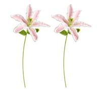 Magicherry Bouquet di fiori di giglio artificiali fatti a mano all'uncinetto, 2 pezzi, lavorato a maglia, per composizioni floreali fai da te, decorazione per la casa e per matrimoni, sfumato rosa