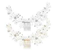 MAGICLULU 2 pettini per capelli in cristallo per spose: accessori per capelli da sposa con fiori - fermagli decorativi in argento per copricapo da sposa - perfetti per la cerimonia nuziale della
