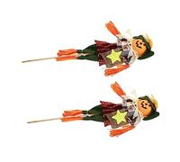 MAGICLULU 2 Pezzi Scarecrow Ornaments per Halloween Decorazioni Campestri in Resistente Mini Spaventapasseri con Cappello Verde per Giardino Patio e Casa Addobbi Autunnali Accoglienti