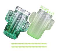 MAGICLULU 2 Set Bicchiere a Forma di Cactus da 400ml in Vetro Cannuccia e Coperchio, Design Creativo e Facile da Pulire per Ogni Occasione Colore Casuale Riutilizzabile