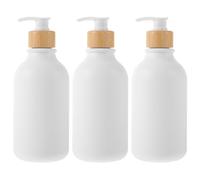MAGICLULU 3 pezzi Dispenser Pompa Shampoo in Pet Opaco e Legno Bottiglie Ricaricabili Antiscivolo per Sapone Liquido Bagnoschiuma e Detergenti Corpo Contenitori Portatili per Viaggio
