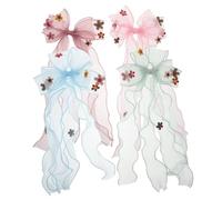 MAGICLULU 4 Pezzi Fermagli per Capelli Bambina Grande con Nastro Organza e Tulle Colorati Clip Facili da Usare per Ragazze Accessori Principessa per Asilo Scuola e Uso Quotidiano