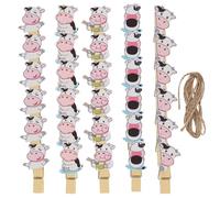 MAGICLULU 5 Confezioni Cartella delle Foto Carino Testa di Mucca Corde Fermagli per Foto a Forma di Mucca sospeso Fermagli per Foto in Legno Clip Artigianali Clip Fai da Te di Legno