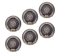 MAGICLULU 6 Maniglie per Mobili Retrò in Lega di Zinco, Pomelli Rotondi Vintage per Cassetti e Armadi, Maniglie ad Anello Foro Singolo per Cucina, Camera da Letto e Bagno, Set Medio Effetto