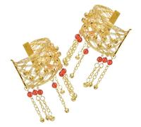 MAGICLULU Bracciale a Campana per Danza del Ventre 2 Pezzi, Catena da Braccio Campanellini Dorati e Perline Rosse, Accessori Etnici per Costumi Femminili e Feste a Tema