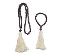 MAGICLULU Collana con Ciondolo a Croce in Legno Set da 2 Pezzi con Perline Religiose, Ciondolo per Specchietto Retrovisore Cristiano, Accessorio Portatile per Preghiera, Regalo Natale