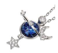 MAGICLULU Collana Girocollo da Donna Ciondoli a Forma di Pianeta e Stella Blu, Collana Spaziale Semplice e Luminosa, Gioielli per Occasioni Speciali come Feste e