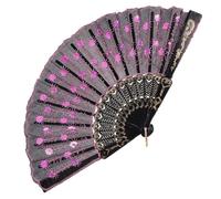 MAGICLULU Fan di Pavone in Paillettes Tenuto Piccolo Ventilatore a Mano Materiale Ventagli di Seta Palmari per Arredamento Pieghevole Nozze Ventagli da Donna Pieghevoli Rosa Stoffa