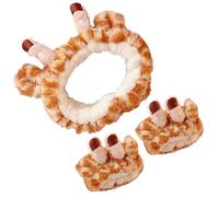 MAGICLULU Fascia Soffice per Lavarsi Viso e Cerchietto Kawaii a Forma di Giraffa Set da Donna Braccialetti Elastici da Polso per Spa e Trucco Accessori per Chioma Peluche per Uso