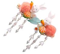 MAGICLULU Fermaglio per Chioma a Forma di Coniglietto Cinese con Nappa Pendente e Peluche Set da 2 Clip per Chioma da Donna e Bambina per Feste Cosplay e Matrimoni in Stile Tradizionale