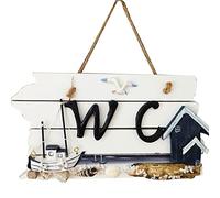MAGICLULU Hand-Carved Mediterranean Wooden Bathroom Sign, Wall Hanging