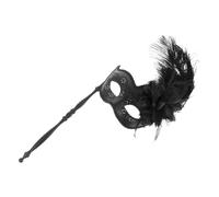 MAGICLULU Maschera da Ballo Portatile con Piume Nere e Bastoncino, Accessorio Decorativo per Cosplay e Feste di Halloween, Ornamento Leggero per Performance e Costume da Donna