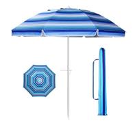 MAGICLULU Ombrellone da Spiaggia da 6,5 Piedi, Ombrellone a Strisce di Sabbia con Protezione UV, Riparo Solare Traspirante per Viaggi in Spiaggia All'aperto, Blu Reale