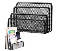 MAGICLULU Organizer da Scrivania in Metallo Nero 3 Sezioni 174x88x131mm, Porta Documenti Verticale e Portariviste, Scaffale Portaoggetti per Ufficio e Casa, Accesso Facile e Sicuro