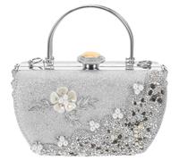 MAGICLULU Pochette da Sera Donna Argento con Fiori Metallici e Perle | Finta Pelle, Lega e Cristalli, Stile Anni Venti, per Eventi Formali e Occasioni Speciali
