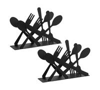 MAGICLULU Porta Tovaglioli in Ferro Nero da Tavolo Set 2 Pezzi Design a Silhouette di Posate Distributore di Fazzoletti Rustico per Cucina Bagno e Ristorante Accessorio Decorativo e