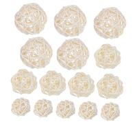 MAGICLULU Set 15 Palline di Vimini Bianche per Decorazioni da Tavolo e Appendere, Palla in Rattan 3 Diverse Dimensioni per Feste e Arredamento Naturale