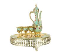 MAGICLULU Set da Tè Turco in Metallo Vintage con Caffettiera Goffrata Calici da Vino Rosso e Vassoio Completo per Rituali del Tè e Eventi di Intrattenimento a Casa