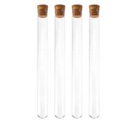 MAGICLULU Set di 4 provette in vetro trasparente con tappo in sughero, 20 x 200 mm, per riporre ed esperienze scientifiche e