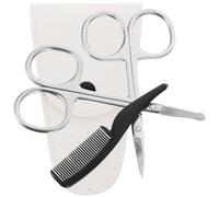 MAGICLULU Set Tagliabarba 4 Pezzi in Acciaio Inox Forbici per Baffi Appuntite e Arrotondate, Custodia in Pelle Bianca e Pettine Piccolo, Kit Portatile per Cura Barba Uomo Professionale e