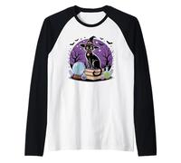 Magico Gatto Camicia Magia Libri Halloween Pozione Art Maglia con Maniche Raglan
