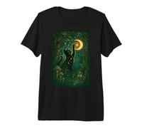 Magico Gatto Nero Luna Foresta Fantasy Cottagecore Tee Maglietta Premium