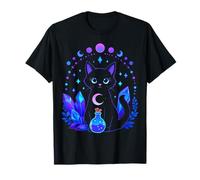 Magico Gatto Nero Luna Mezzaluna Incantata Halloween Vibe Maglietta