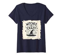 Magico incantatore Magico Streghe Essere pazze Regalo Divertente di Halloween Maglietta con Collo a V, Donna, Navy, L