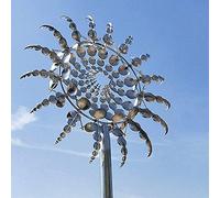 Magico mulino a vento in metallo - sculture cinetiche a vento, sculture si muovono con vento, giardino e patio, giravento in metallo, unico raccoglitore per esterni per il cortile (rotondo)