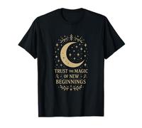 Magico Nuovo Inizio Mistico Luna Scritta Stelle Maglietta