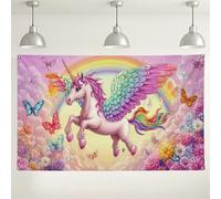 Magico sfondo floreale con ali di cavallo magico, decorazioni colorate per feste di fantasia, sfondo estetico arcobaleno per fotografie di compleanno per bambini, forniture per feste primaverili ed