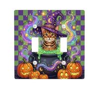 Magico Strega Gatto Halloween Doppia Luce Interruttore Piastra di Copertura | Calderone magico, Jack-o-lanterns, cappello da strega fantasioso, decorazione autunnale spettrale, motivo a scacchi vibrante