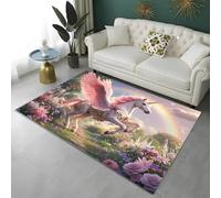 Magico Unicorno Rosa e Nero Tappeto per Cameretta Bambina, Morbido e Antiscivolo, Arcobaleno Nuvole Stelle Fiori Unicorno Tappeto per Camera da Letto, Soggiorno e Area Giochi, 50x80 cm, Color 6