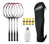 Magicorange Set di 4 racchette da badminton per giochi di cortile all'aperto, tra cui 4 racchette, 4 volani, 4 cinghie di ricambio e 1 borsa per il trasporto (rosso)