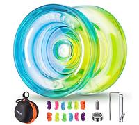 MAGICYOYO Crystal Yoyo K2 Blu Giallo Responsive JoJo per Bambini Principianti, Dual Purpose Yoyo Professional Trick JoJo, Plastica Yo yo con Kit Jo-jo Non Reattivo, 12 Corde, Case