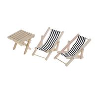 MagiDeal 3 Pezzi 1/6 Mobili da Giardino per Casa delle Bambole Sedia a Sdraio in Legno a Righe Pieghevoli Sedie da Spiaggia Relax per La Decorazione del Balcon, Nero, Come descritto