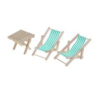 MagiDeal 3 Pezzi 1/6 Mobili da Giardino per Casa delle Bambole Sedia a Sdraio in Legno a Righe Pieghevoli Sedie da Spiaggia Relax per La Decorazione del Balcon, Blu, Come descritto