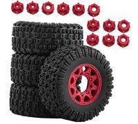 MagiDeal 4 Pezzi 1/10 RC Short Course Pneumatici e Ruote per Camion, Sostituzione Diretta, robusti Pezzi di Ricambio e Accessori di Lunga Durata per Slash W285, Rosso