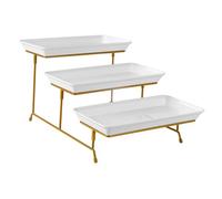MagiDeal Alzata Porta Cupcake Vassoio Portata Tre Piani Supporto Frutta Dessert Riutilizzabile Stabile in Acciaio E Melamina Adatta per Buffet Feste Dolci Casa, Oro