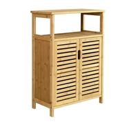 MagiDeal Bagno Credenza Armadio Ripostiglio Bambù con Ripiani Superiori Aperti E Scomparto Inferiore Maniglia Centrale Uso Quotidiano Adatto per Bagno Ingresso Soggiorno
