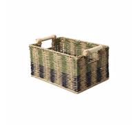MagiDeal Cestino Portadocumenti da Scrivania Cestino Organizer Contenitore Rettangolare Cesta Intrecciata in Corda di Carta con, Bicolore Con Doppio Manico In Legno, Medio
