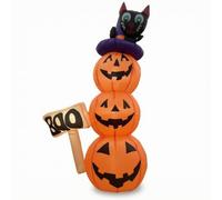 MagiDeal Decorazione Halloween Inflatable Autoportante con Tre Zucca Sovrapposte Cappello da Strega Lavanda Gatto Segno Appendere per Esterno Giardino