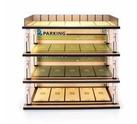 MagiDeal Espositore Auto Modellini Multi Livello Vetrina Garage Parcheggio Teche Scatola in Legno con Luce E Protezione da Polvere con Acrilico Adatto per Collezionisti Studio, Quattro Piani