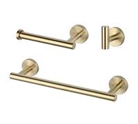 MagiDeal Kit di Accessori da Bagno in Acciaio Inossidabile (3 Pezzi): Portasciugamani, Gancio Portasciugamani, Portarotolo da Parete, Oro