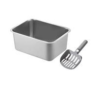 MagiDeal Lettiera Aperta con Bordi Alti, Toilette per Gattini in Acciaio Inossidabile, lettiera per Gatti, lettiera per Gattini e Paletta per, 40x30x15 Cm