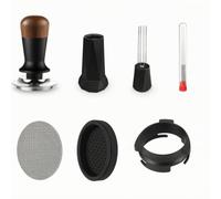 MagiDeal Pressino Caffè Set da 5 Pezzi con Distributore Macinato Disco Rotondo Tappetino Silicone Nero Guida Dosatore Manico Base Acciaio Inox per Macchina Serie