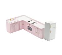MagiDeal Set di mobili per casa delle Bambole in Legno in Scala 1/12, Accessori per casa delle Bambole in Miniatura, Set di Cucina con Frigorifero per Bambini, Rosa