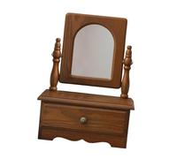 MagiDeal Specchio per trucco da scrivania in legno, specchio da vanità per tavolo in legno, arredamento del desktop, girevole con cassetto, accessorio per il