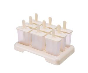 MagiDeal Stampo Gelato su Stecco Stampo Forma Vassoio con Bastoncini Coperchi Riutilizzabili in PP Alimentare Struttura Semplice, Array, Beige, 9 Pezzi In Plastica