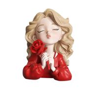 MagiDeal Statuetta in Resina di Ragazza Che Tiene Un Fiore, Statuetta da Collezione, Figura da scrivania, Scultura per Compleanno, Rosso